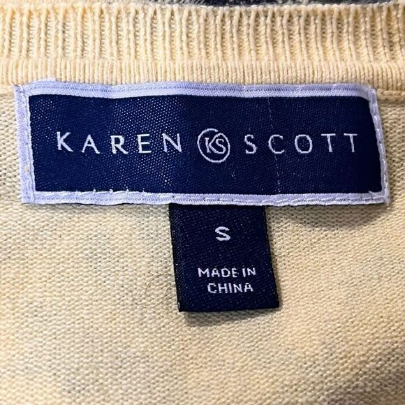 Karen Scott Yellow And Navy Blue Cardigan   Sz S  GUC - Picture 3 of 4